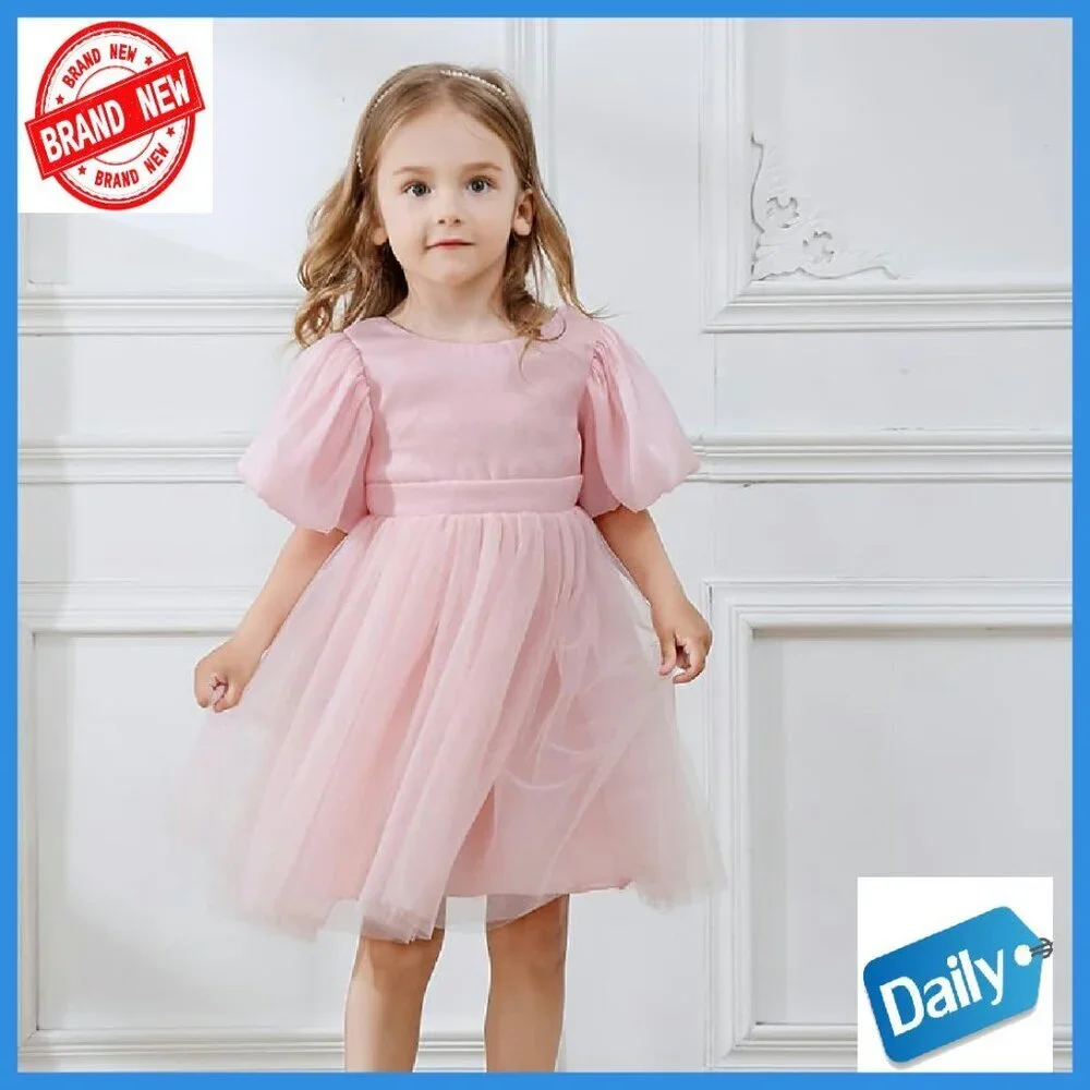 Toddler Girls Tutu Dress Puff Sleeve Backless Twirly Flared Birthday Party